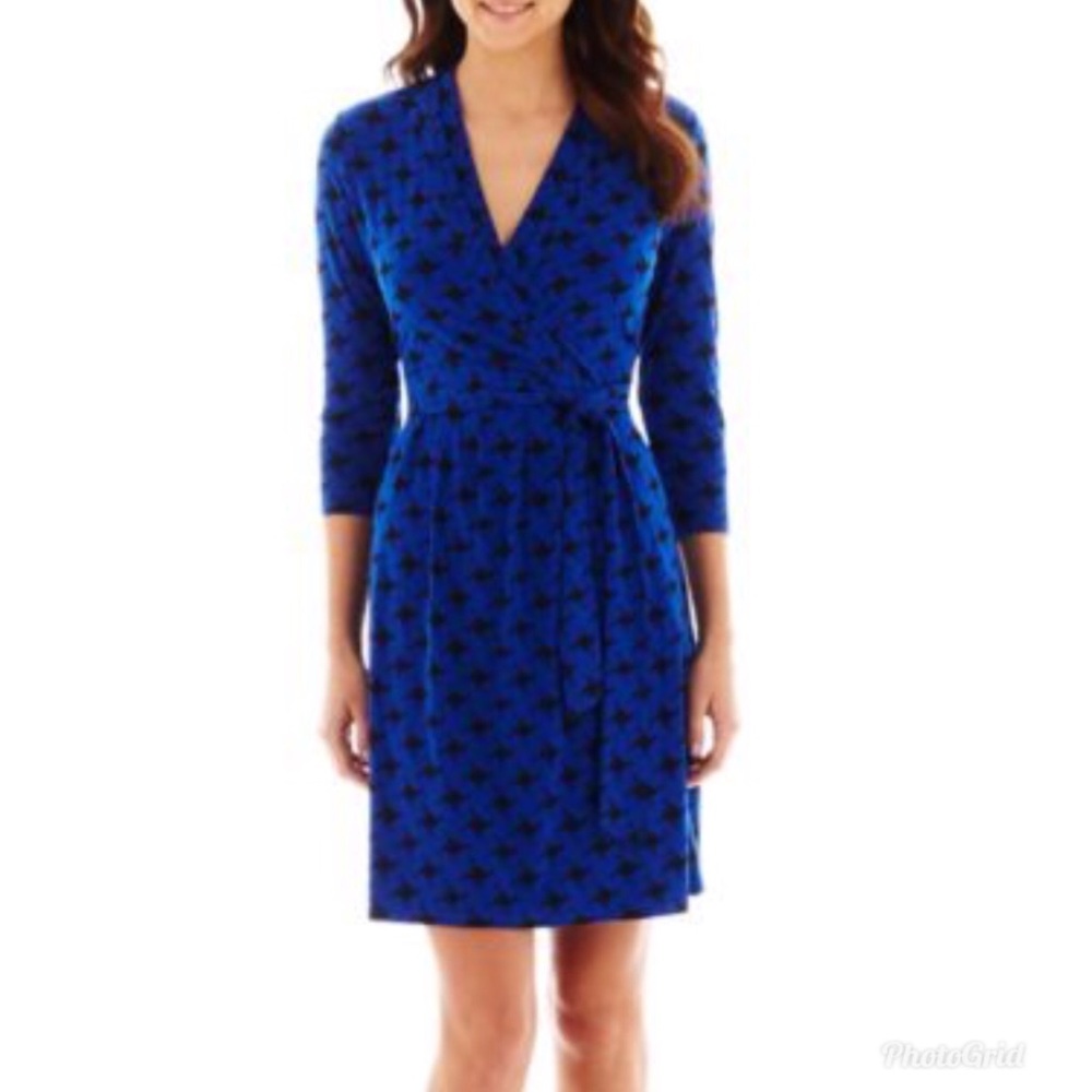 Liz Claiborne Houndstooth Surplice Dress LG